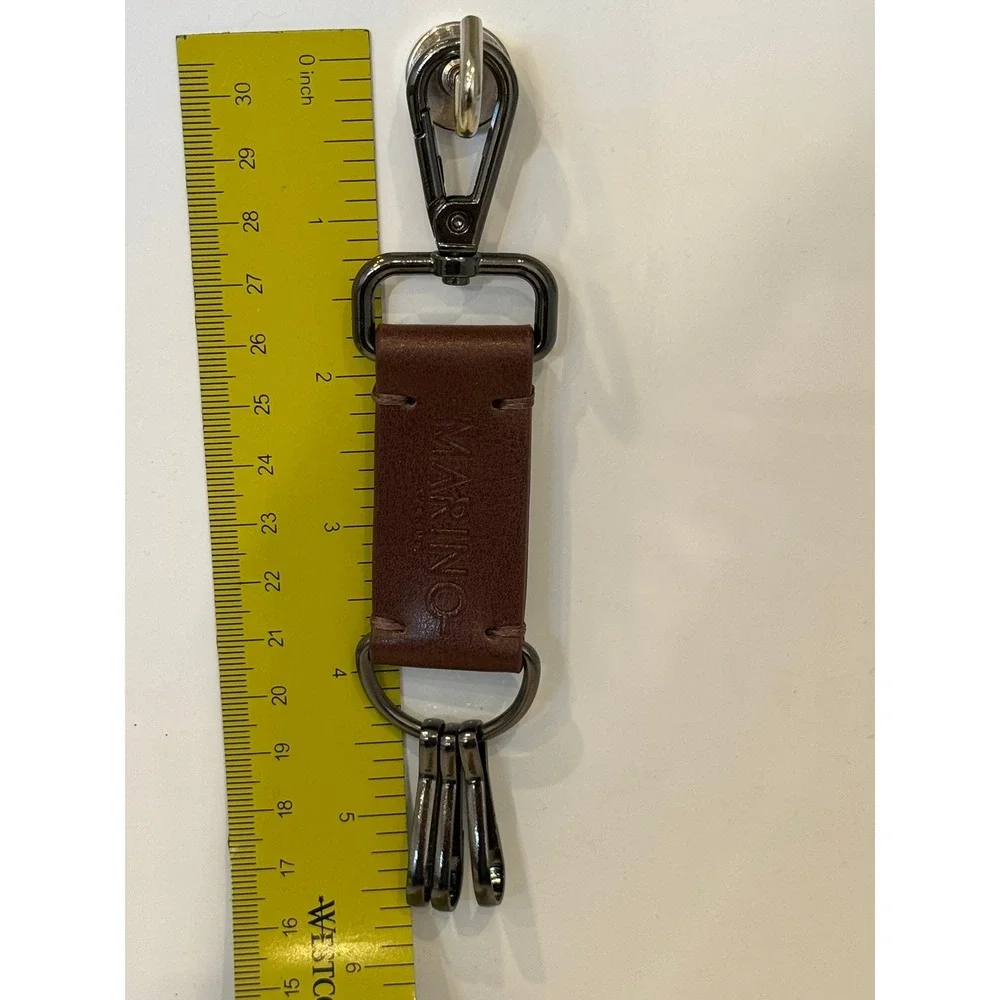 Marino Avenue Brown Leather Keychain Gunmetal Swivel Lobster Clasp 3 Key Clips